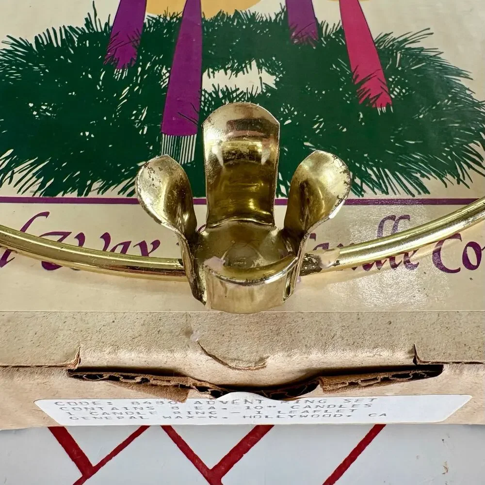 Vintage Gold Tone Brass Advent Candle Wreath Ring by General Wax Co